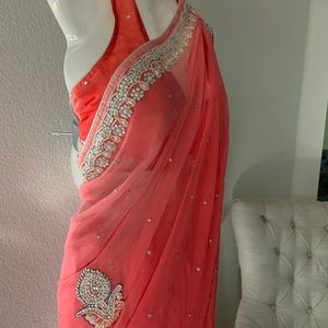 Bollywood Saree sari embedded with stone and pearl